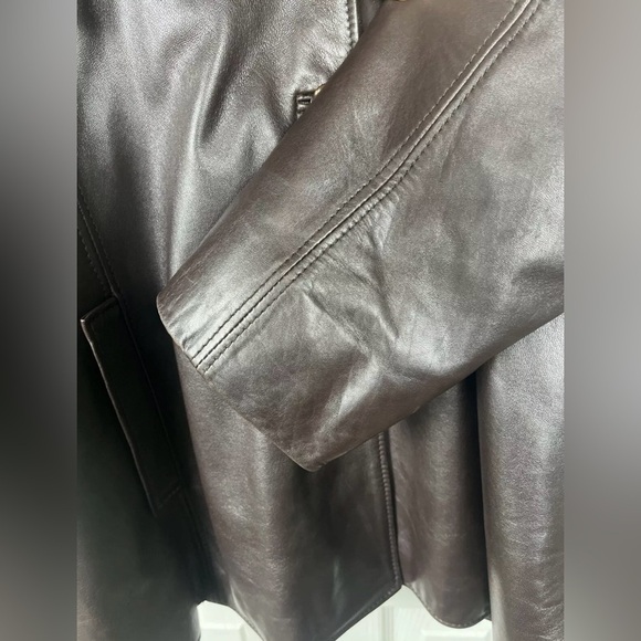 Peleteria Vintage Sheepskin Brown‎ Leather Coat Fur Collar Womens Size 46/14 - Picture 8 of 13